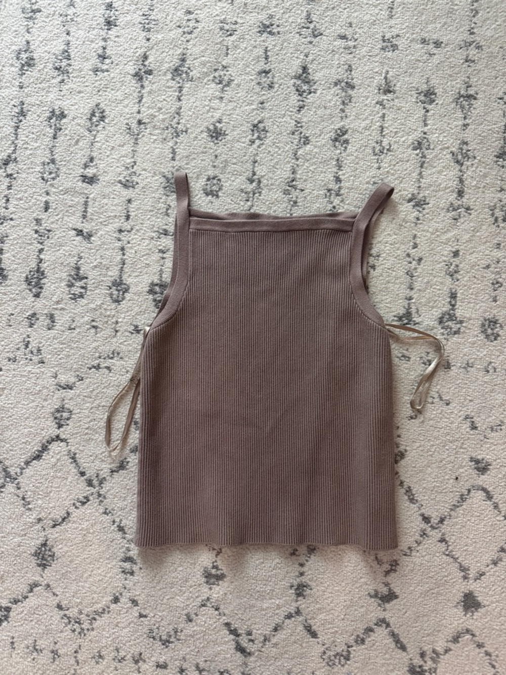 Ribbed Square Neck Tank Top in Taupe
